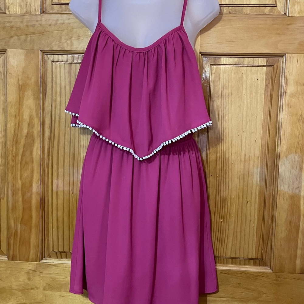 Magenta Mini Dress Sz 8 - 10 Medium NWT 
w/White Cotton Ball Tassels - Picture 3 of 16
